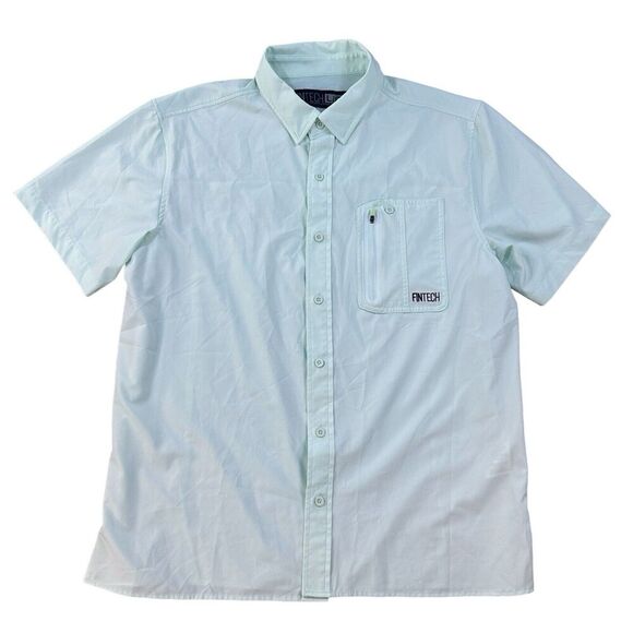 Fintech Shirt Mens Large Blue Deep Sea Woven Short Sleeve Fishing UPF - Picture 1 of 14
